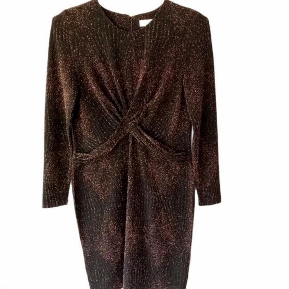 MICHAEL by Michael Kors   Black & Gold Glitter Dress   X-Large  Twist Front  NWT